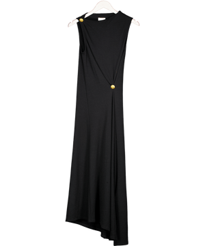 Fabrique Black Eunice Pleated Dress In Wool Blend UK S