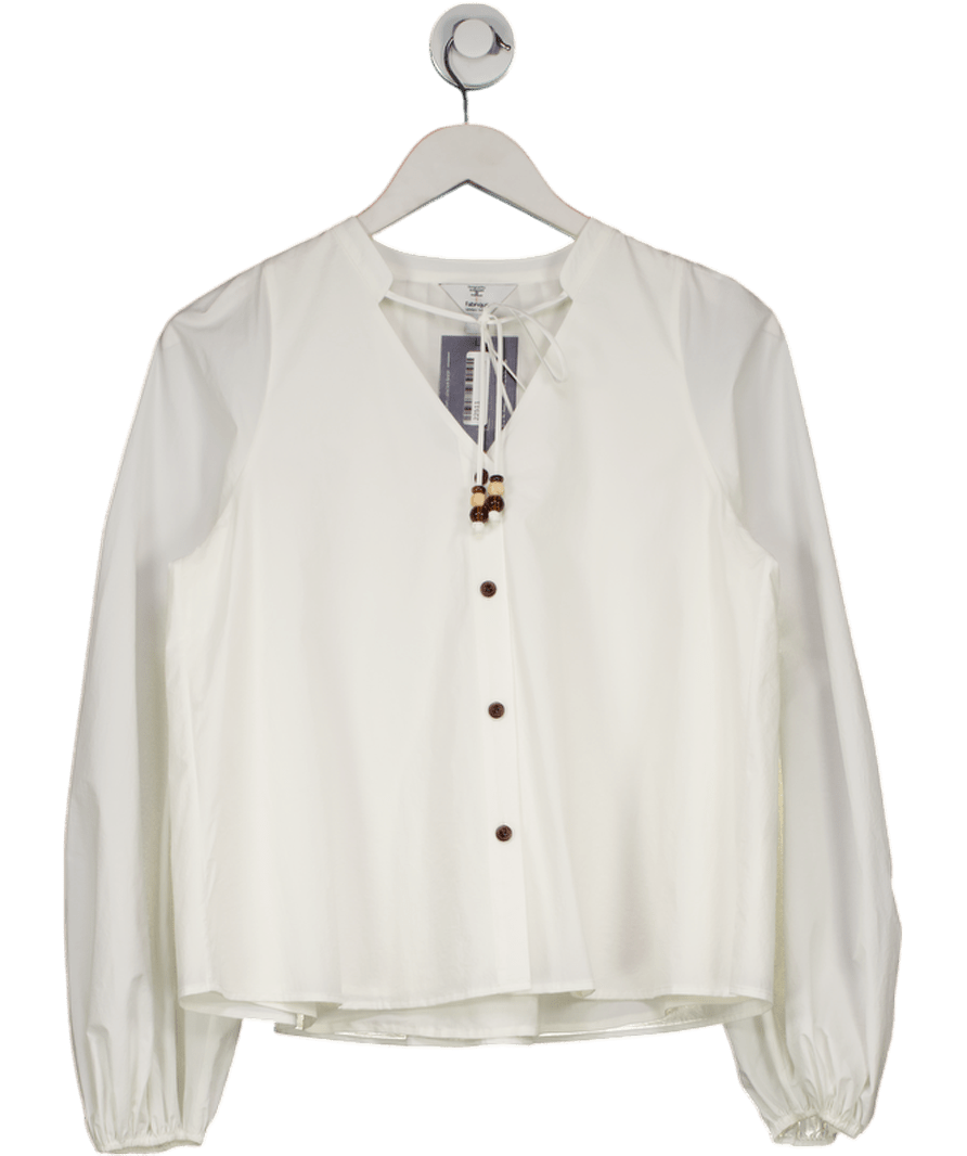 Fabrique Cream Beaded Tie Balloon Sleeve Top UK XS - Reliked