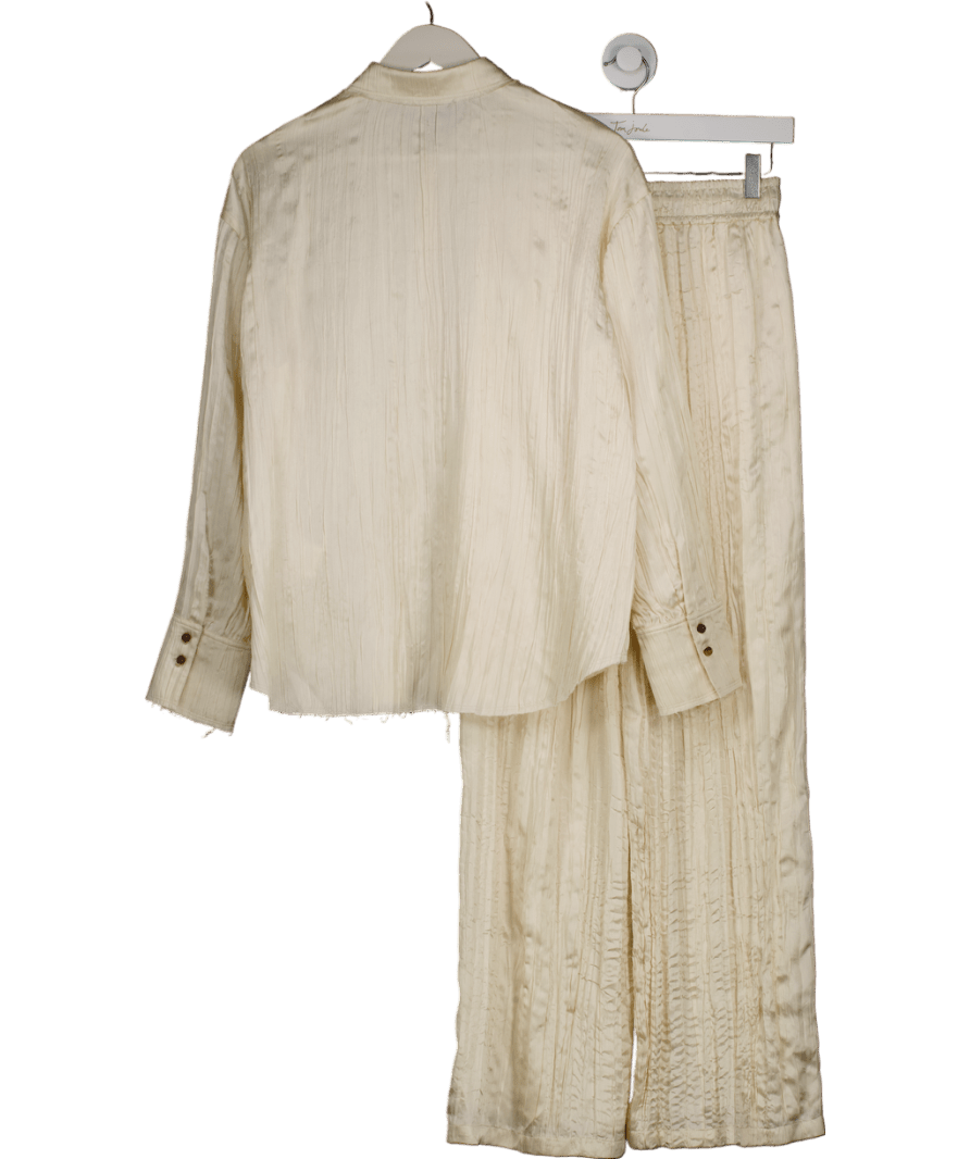 Fabrique Cream X Amelie Kateby 2 - piece Plisse Satin Trousers And Shirt UK XS - Reliked
