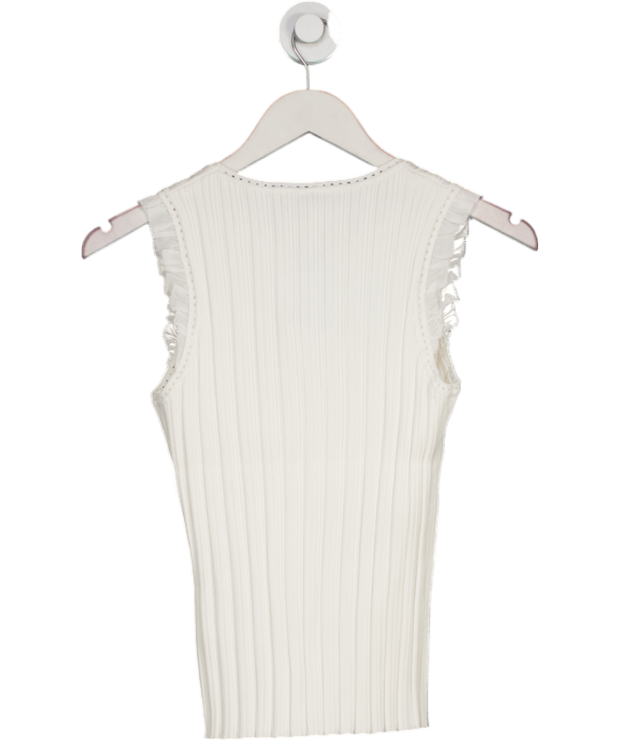 Fabrique White Ribbed Ruffle Trim Tank Top UK M - Reliked