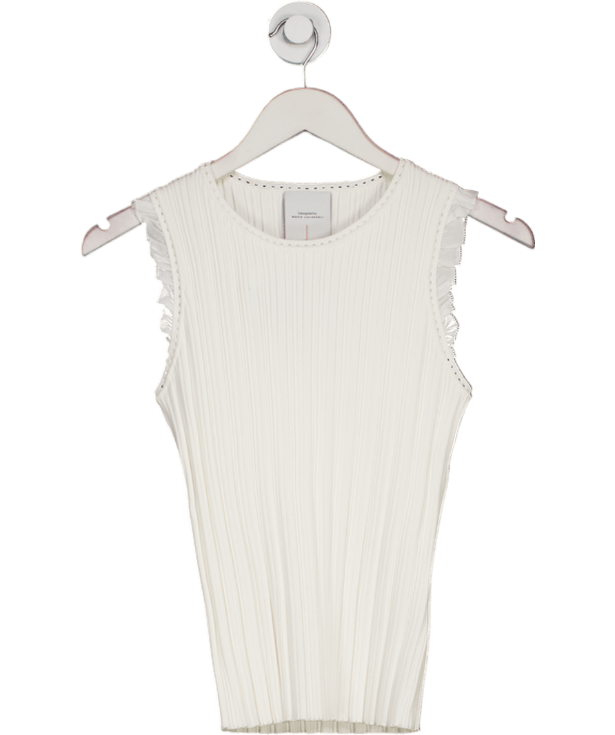 Fabrique White Ribbed Ruffle Trim Tank Top UK M - Reliked