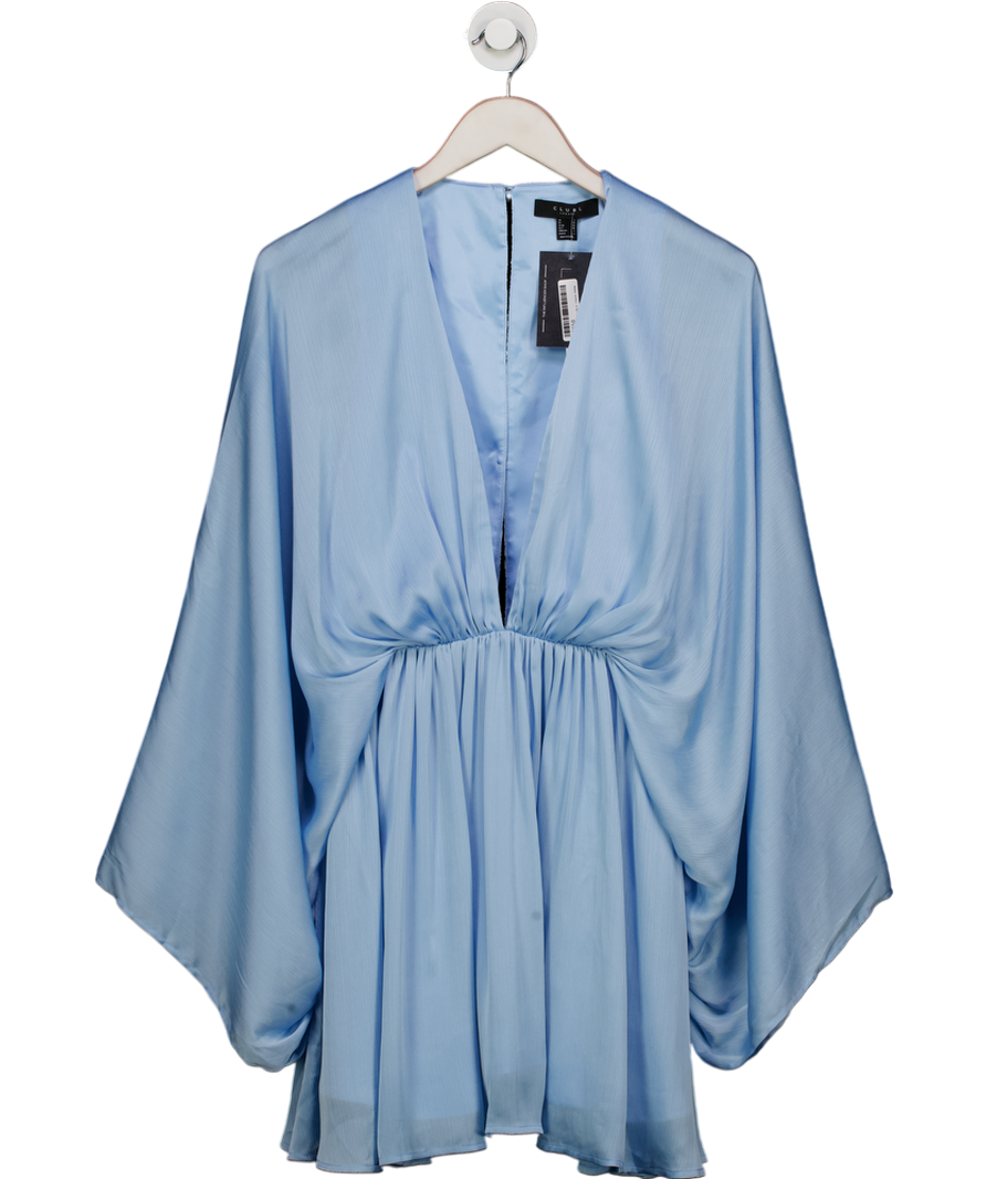 Club L Ocean Flower Powder Blue Crinkle Chiffon Draped Mini Dress UK 6