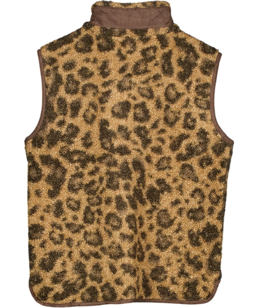 CHELSEA PEERS Chocolate Brown / Leopard Borg Fleece Leopard Print Reversible Gilet UK S