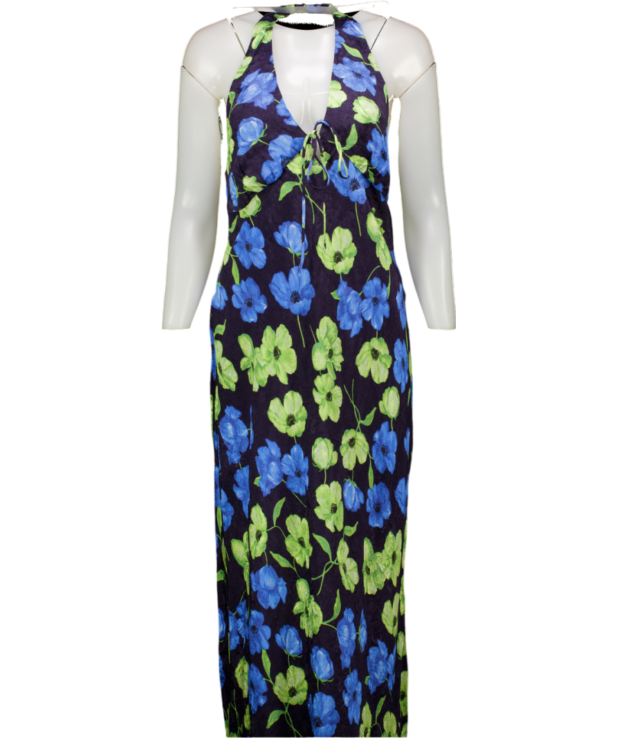MANGO Blue Floral-print Halter-neck Dress UK L