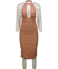 Oh Polly Nude Pink Ruched Halterneck Midi Dress UK 10