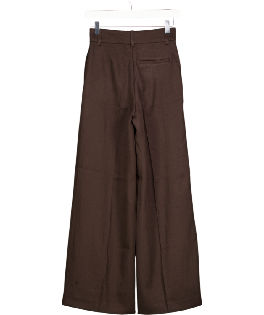H&M Brown Wide Linen-blend Trousers UK 4