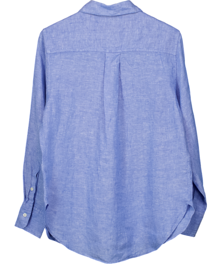 REISS Belle Linen Button-through Shirt In Blue UK 12