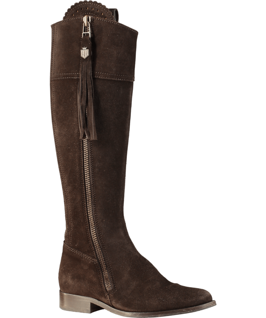 Fairfax & Favor Regina Chocolate Brown Suede Flat Knee - high Boots UK 5 EU 38 👠 - Reliked