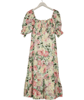 Faithful The Brand Yellow Floral 100% Linen Shirred Bodice Midi Dress UK 10 - Reliked