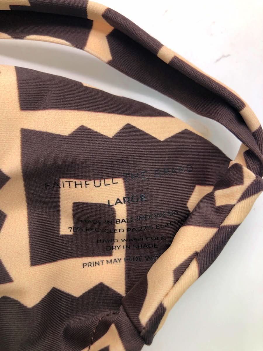 Faithfull The Brand Brown and Beige Geometric Bikini Set UK L - Reliked