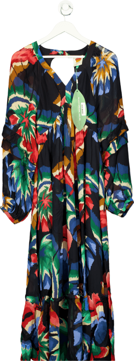 Farm Rio Multicoloured Chevron Forest Black Maxi Dress UK XS - Reliked