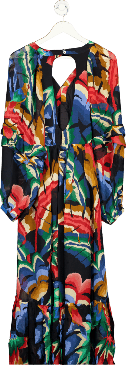 Farm Rio Multicoloured Chevron Forest Black Maxi Dress UK XS - Reliked