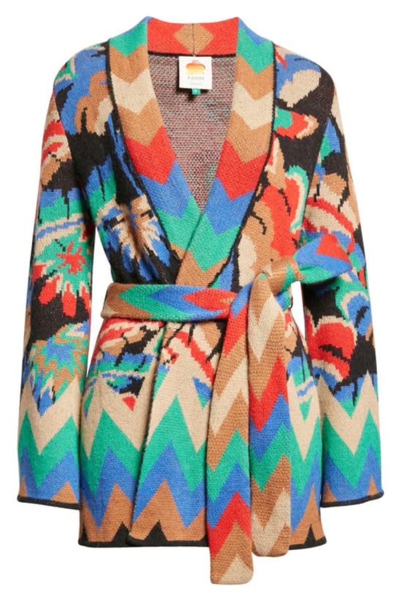 Farm Rio Multicoloured Chevron Forest Jacquard Belted Cardigan UK XS - Reliked