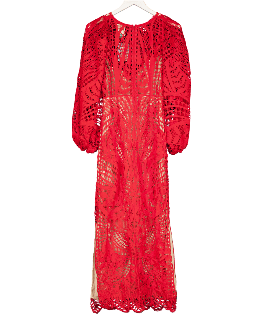 FARM RIO Red Nature Guipure Lace Maxi Dress UK XS - Reliked