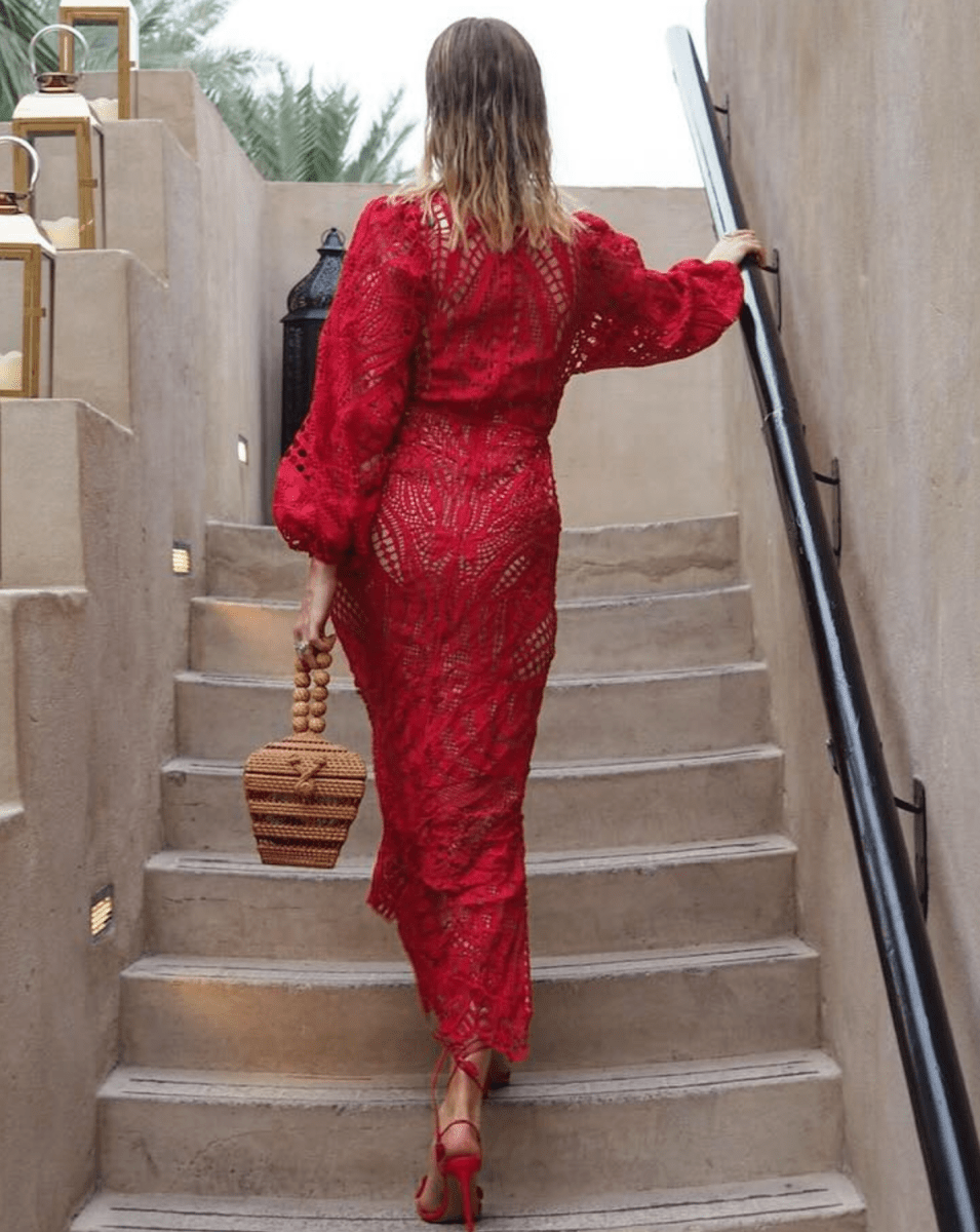 FARM RIO Red Nature Guipure Lace Maxi Dress UK XS - Reliked