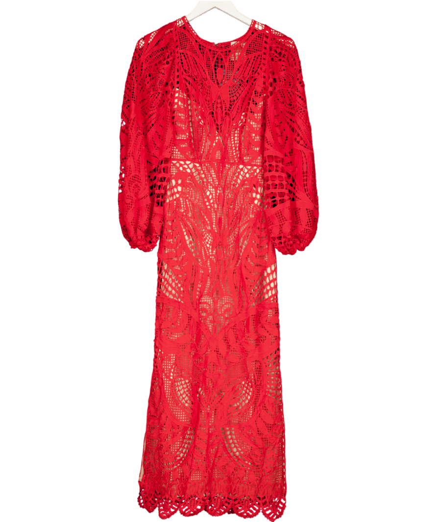 FARM RIO Red Nature Guipure Lace Maxi Dress UK XS - Reliked