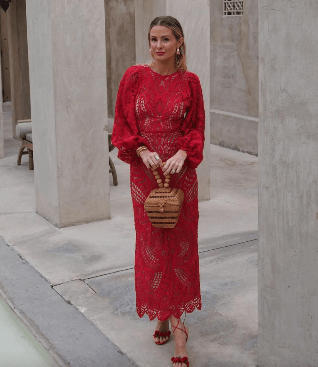 FARM RIO Red Nature Guipure Lace Maxi Dress UK XS - Reliked
