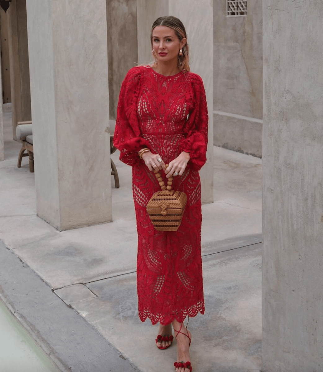 FARM RIO Red Nature Guipure Lace Maxi Dress UK XS - Reliked