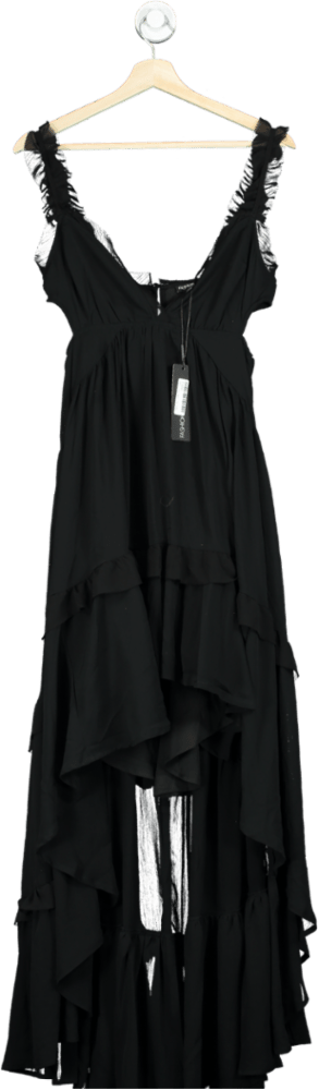 Fashion Nova Black Asymmetric Maxi Dress UK S - Reliked