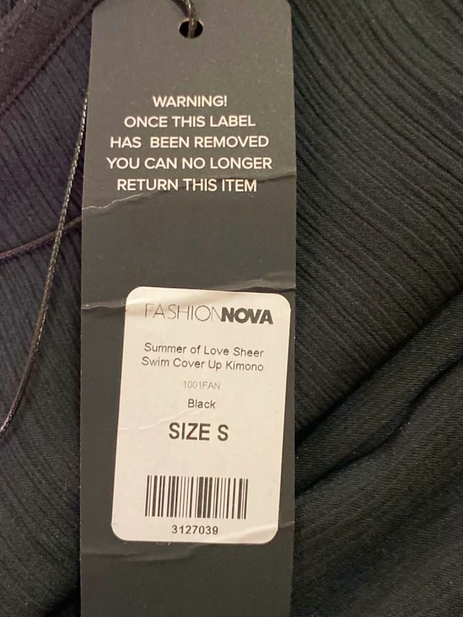 Fashion Nova Black Summer of Love Sheer Swim Cover Up Kimono UK S - Reliked