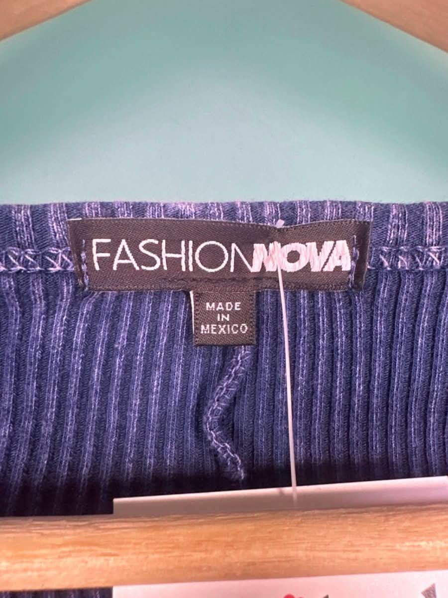 Fashion Nova Blue Ribbed Long Sleeve Dress XS - Reliked