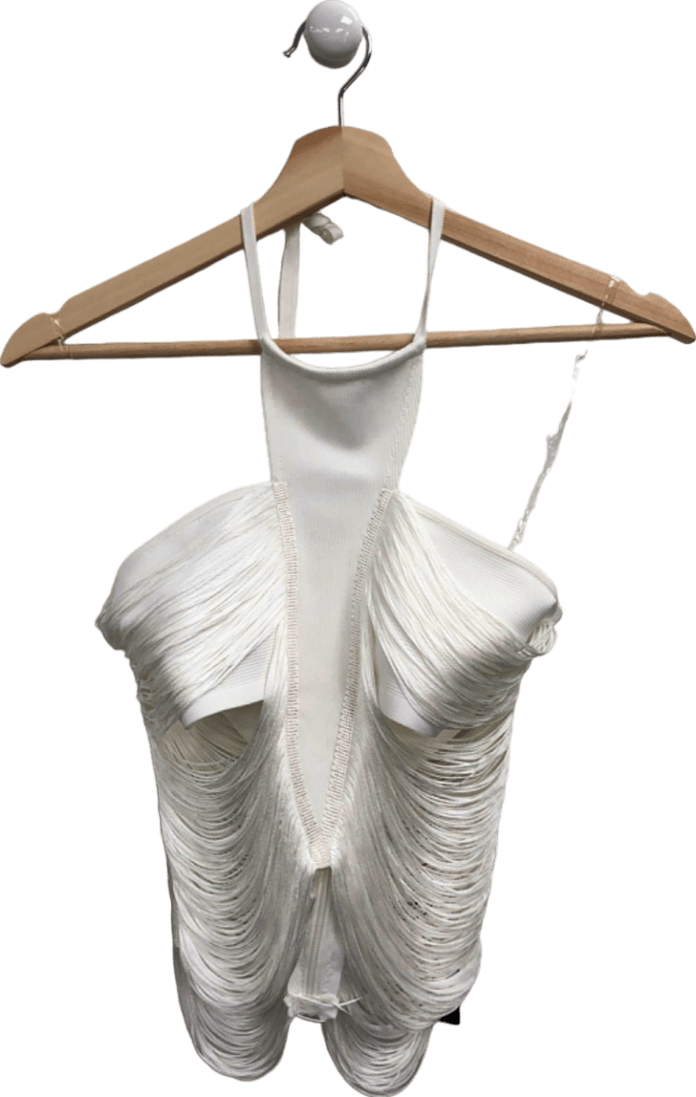 Fashion Nova White Fraza Fringe Halter Top UK S - Reliked