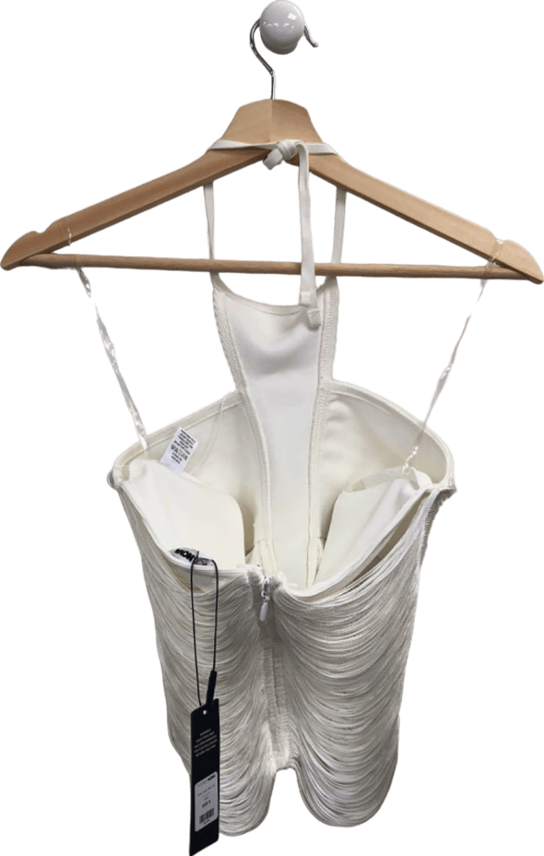 Fashion Nova White Fraza Fringe Halter Top UK S - Reliked