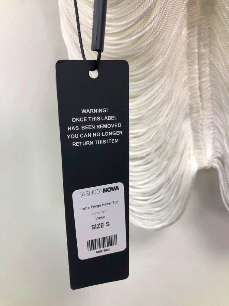 Fashion Nova White Fraza Fringe Halter Top UK S - Reliked