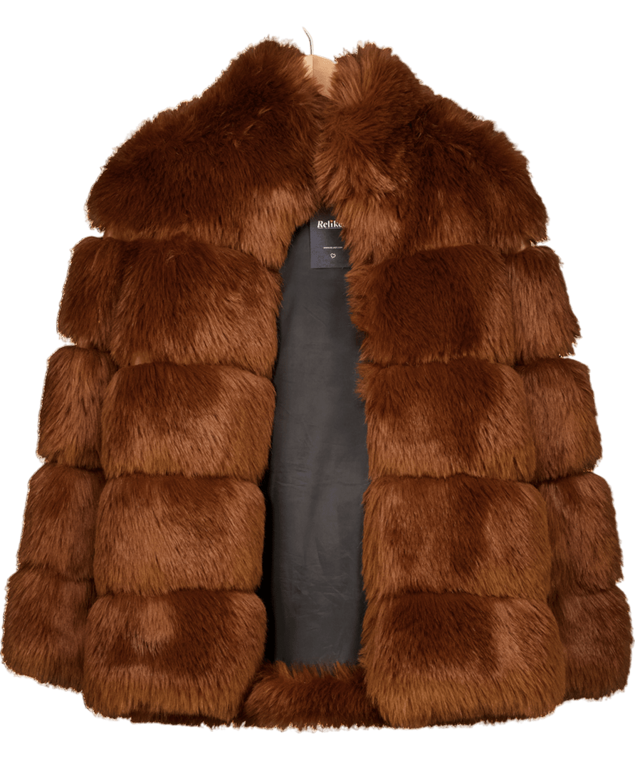 Fashionable Brown Faux Fur Jacket UK S/M - Reliked