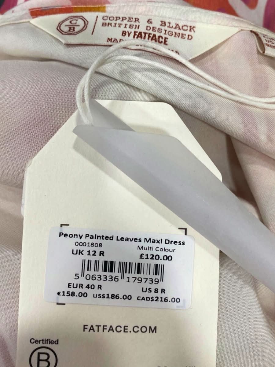 FatFace Multi - Colour Peony Painted Leaves Maxi Dress UK 12R - Reliked