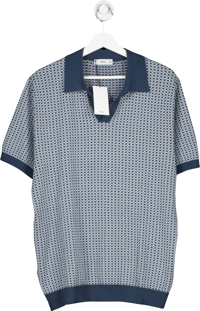 MANGO Blue Fine Knit Polo Shirt BNWT UK L