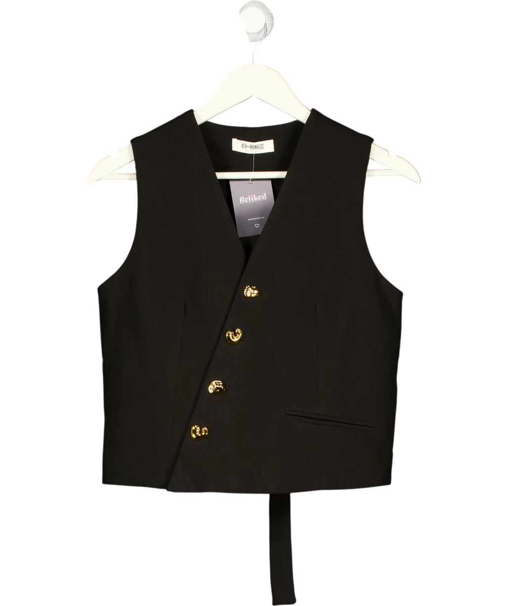 4th & Reckless Black Tailored Asymmetric Gold Button Waistcoat UK 8