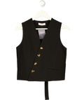4th & Reckless Black Tailored Asymmetric Gold Button Waistcoat UK 8