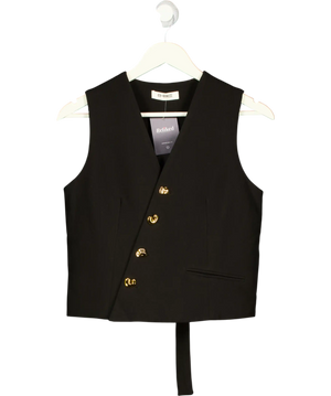 4th & Reckless Black Tailored Asymmetric Gold Button Waistcoat UK 8
