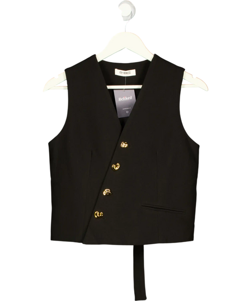 4th & Reckless Black Tailored Asymmetric Gold Button Waistcoat UK 8