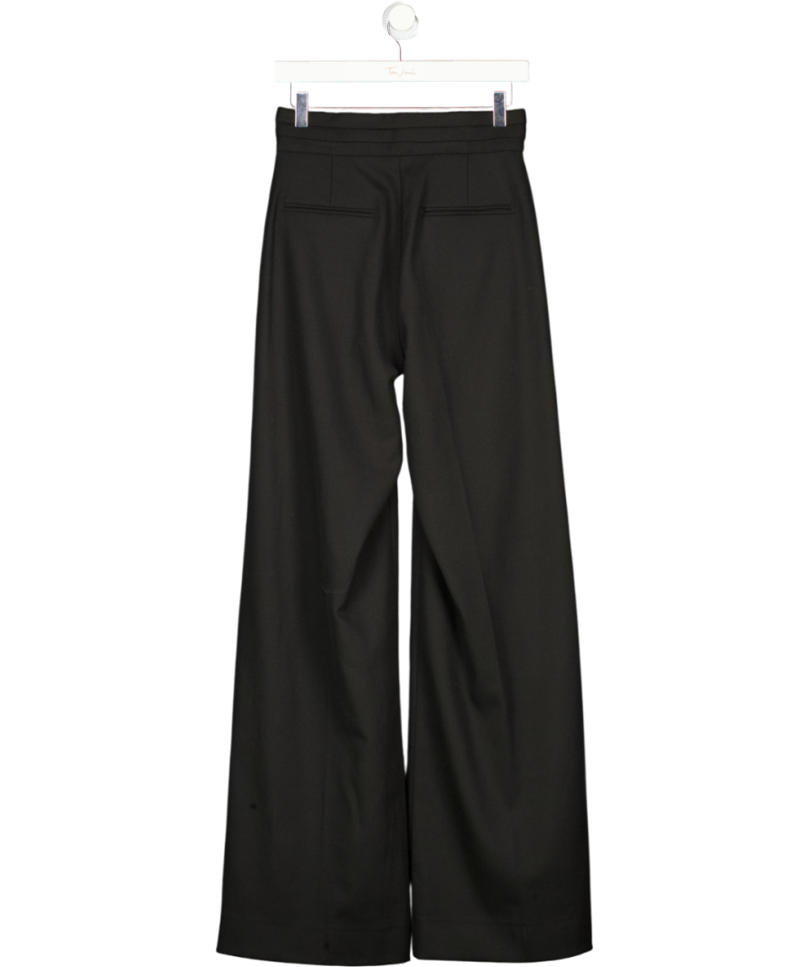 REBECCA VALLANCE Black Wool Blend Wide Leg Trousers With Pleated Waistband Detail UK 8
