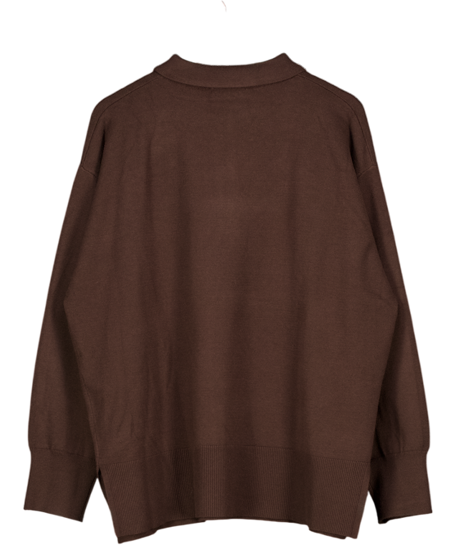ZARA Chocolate Brown Knitted Polo Jumper UK L
