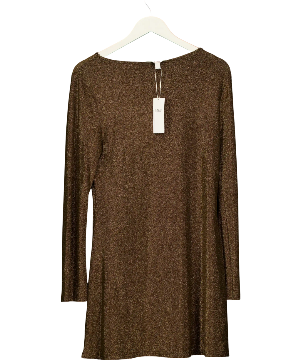 M&S Metallic Gold Mini Shift Dress UK 14