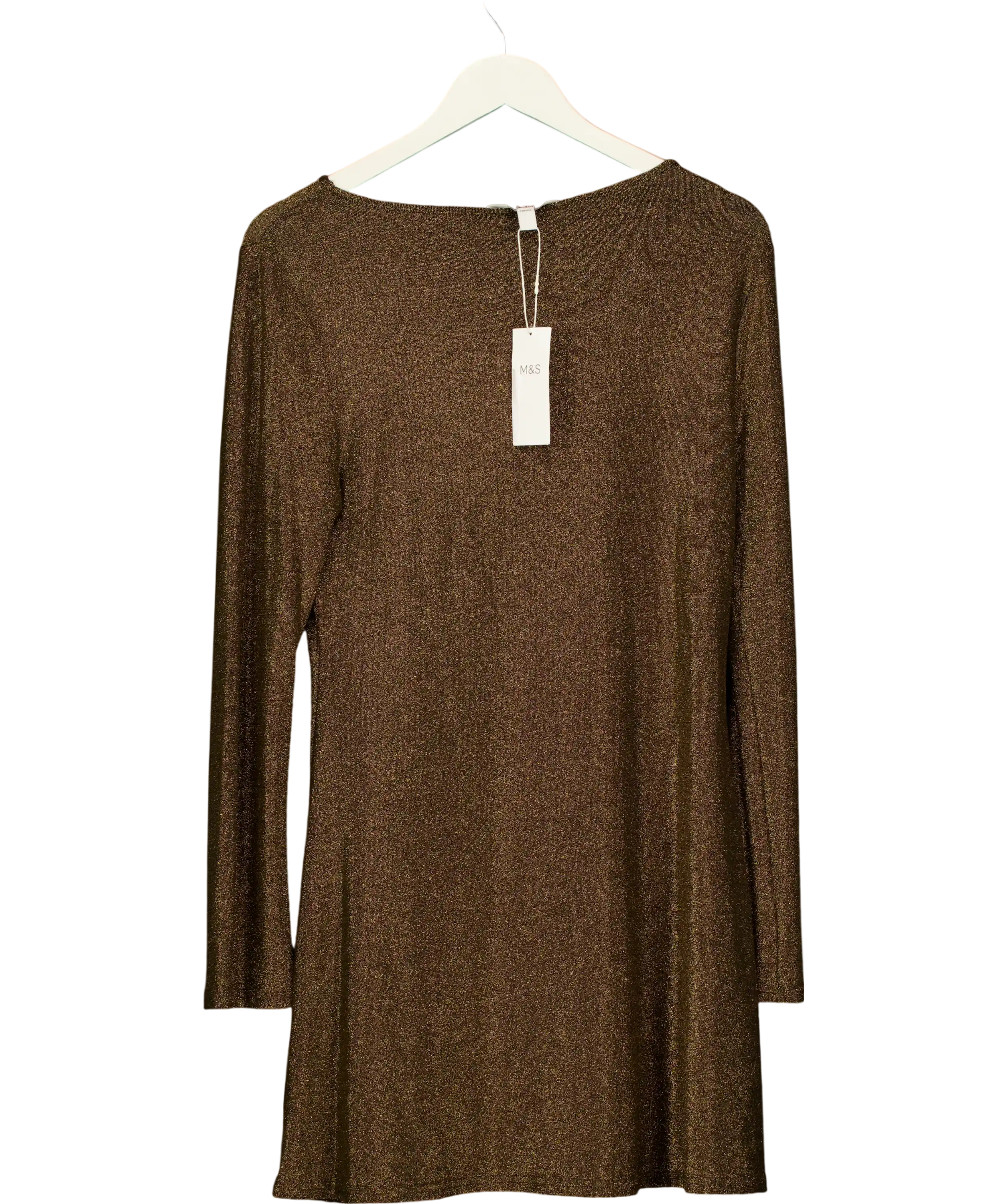 M&S Metallic Gold Mini Shift Dress UK 14