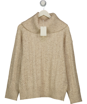 PRETTY LAVISH Beige Cable Knit Exaggerated Roll Neck Jumper UK S