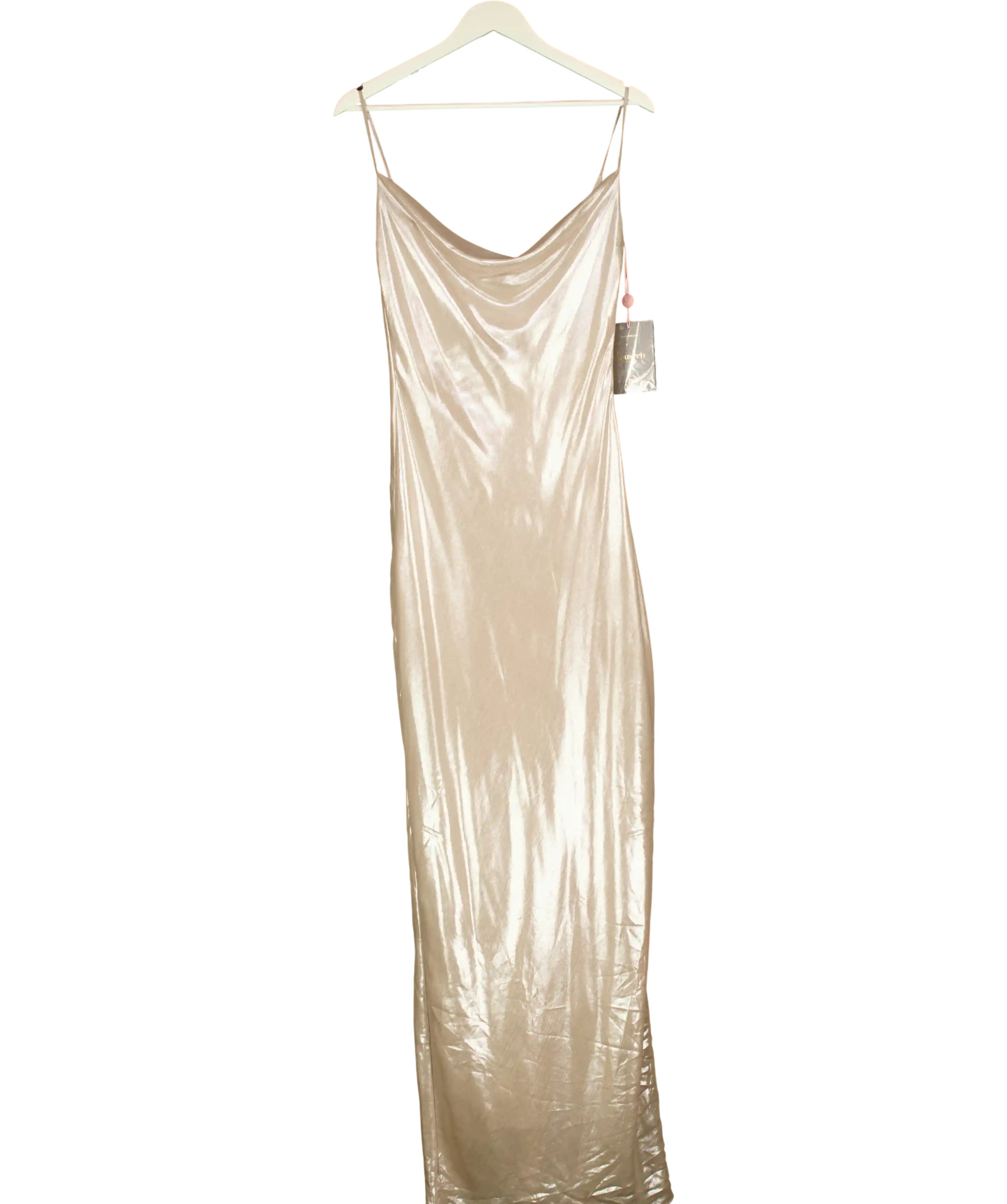 House of CB Champagne Beige Shimmer Low Back Maxi Dress UK S