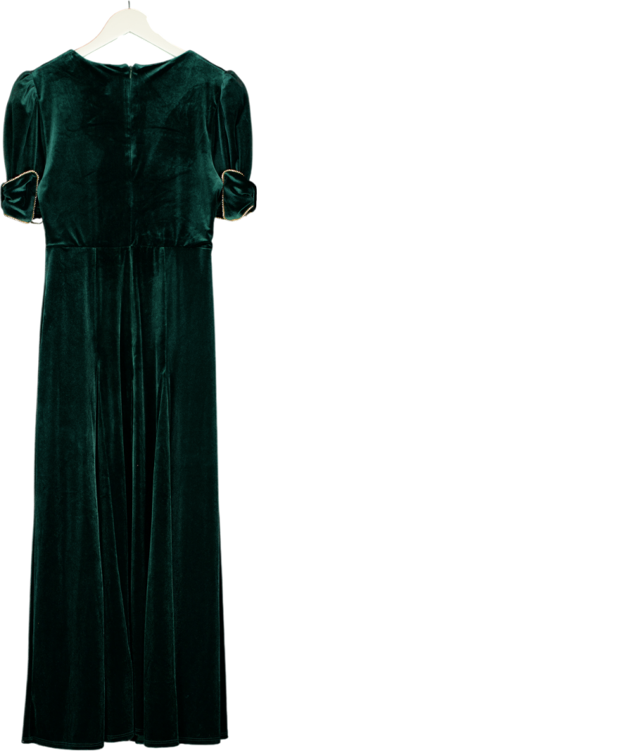 MONSOON Belle Bow Sleeve Velvet Midi Dress Green UK 12