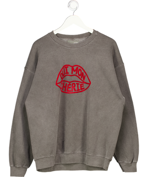 BY ANTHROPOLOGIE Vintage Black Wash Oui Mon Chéri Sweatshirt UK L