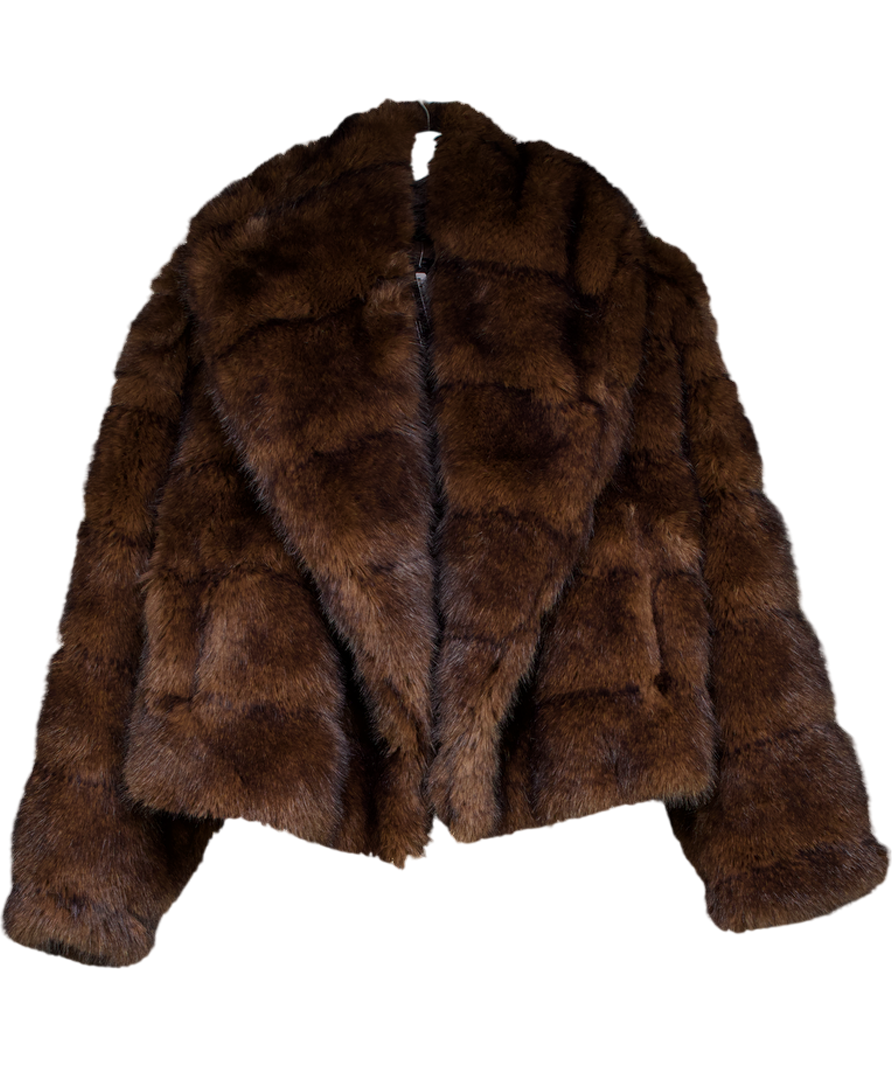 ASOS Cropped Faux Fur Jacket In Brown UK S