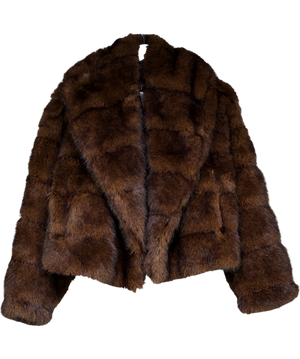 ASOS Cropped Faux Fur Jacket In Brown UK S