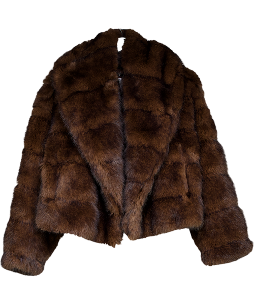 ASOS Cropped Faux Fur Jacket In Brown UK S
