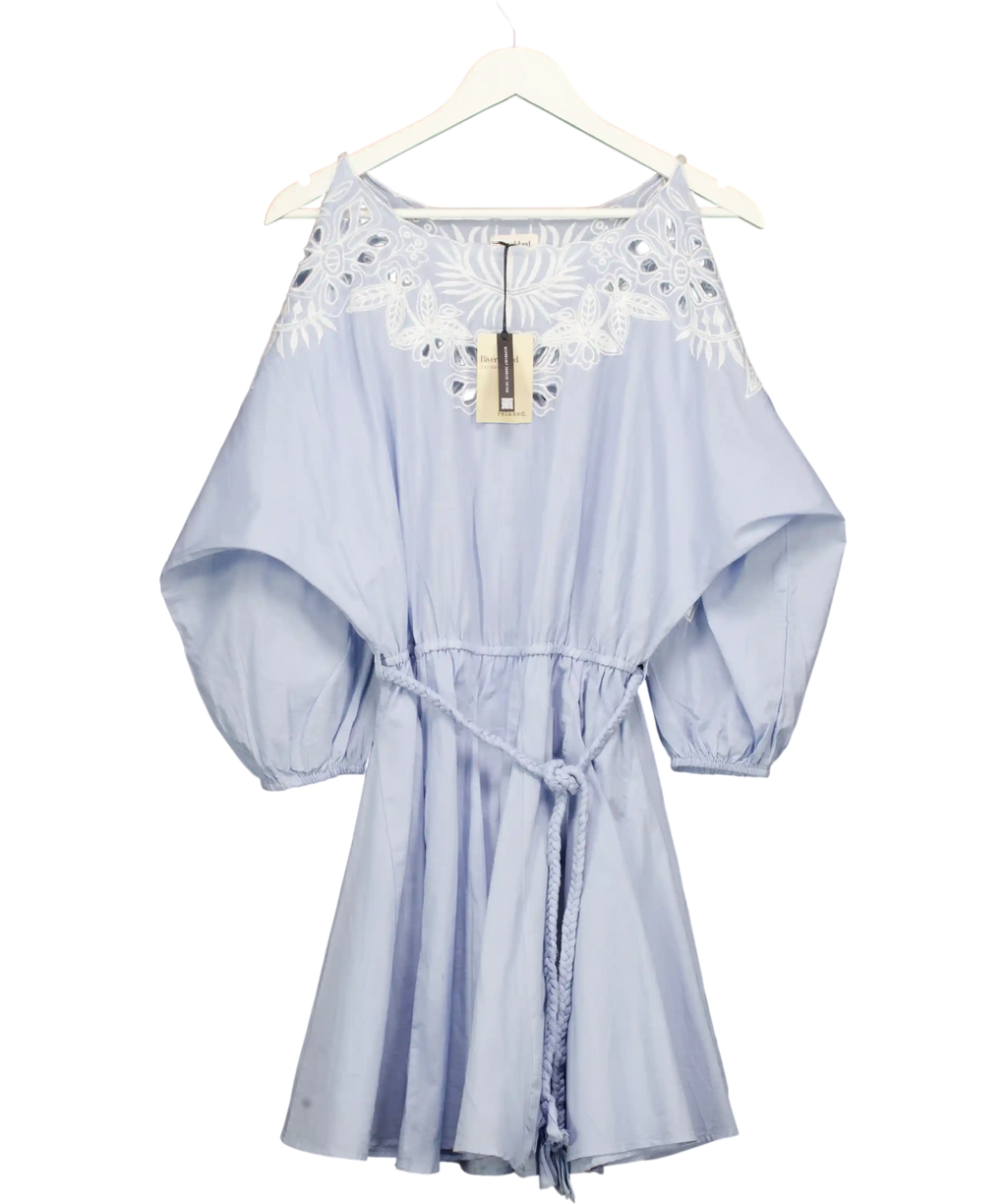 RIVER ISLAND Blue Embroidered Cutwork Mini Dress UK 12