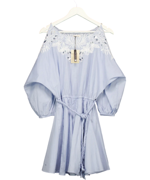 RIVER ISLAND Blue Embroidered Cutwork Mini Dress UK 12
