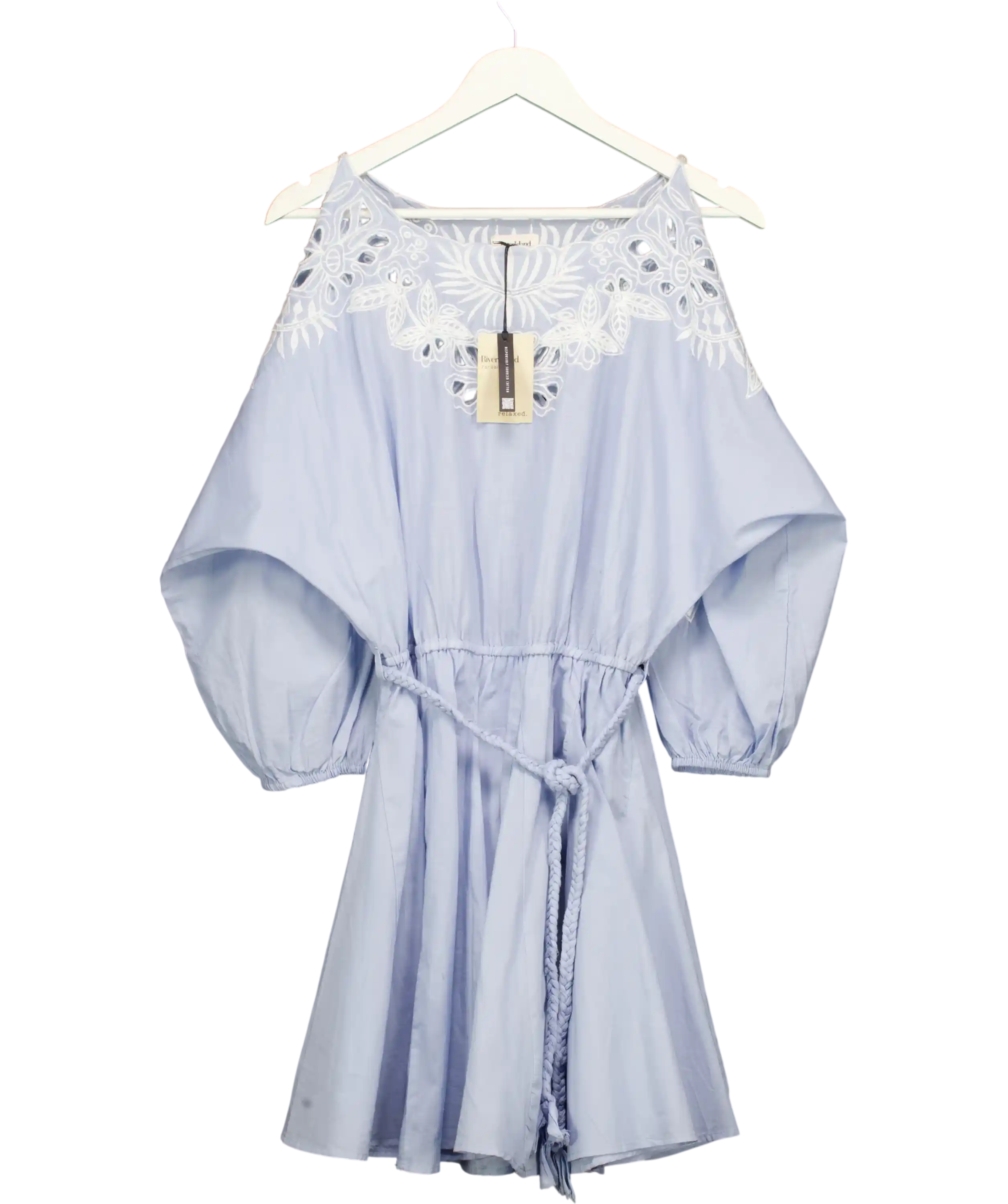 RIVER ISLAND Blue Embroidered Cutwork Mini Dress UK 12