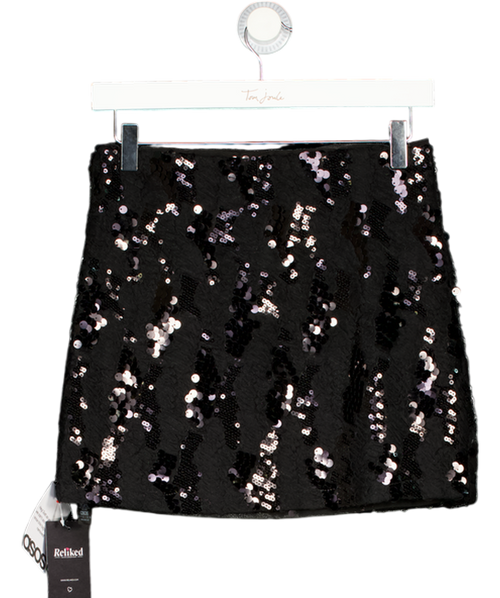 ASOS Design Black Ruffled Semi Sheer Sequin Mesh Mini Skirt UK 12